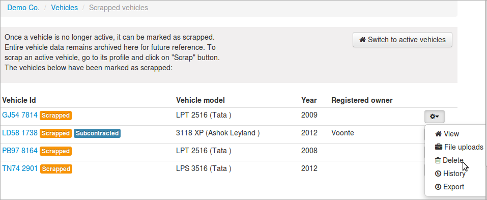 Deleting a vehicle