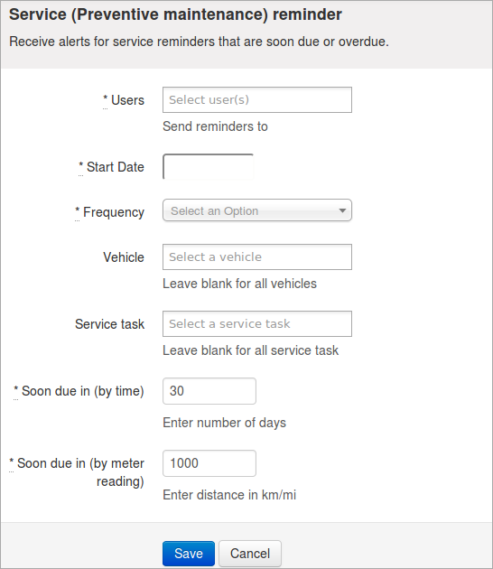 service reminder details