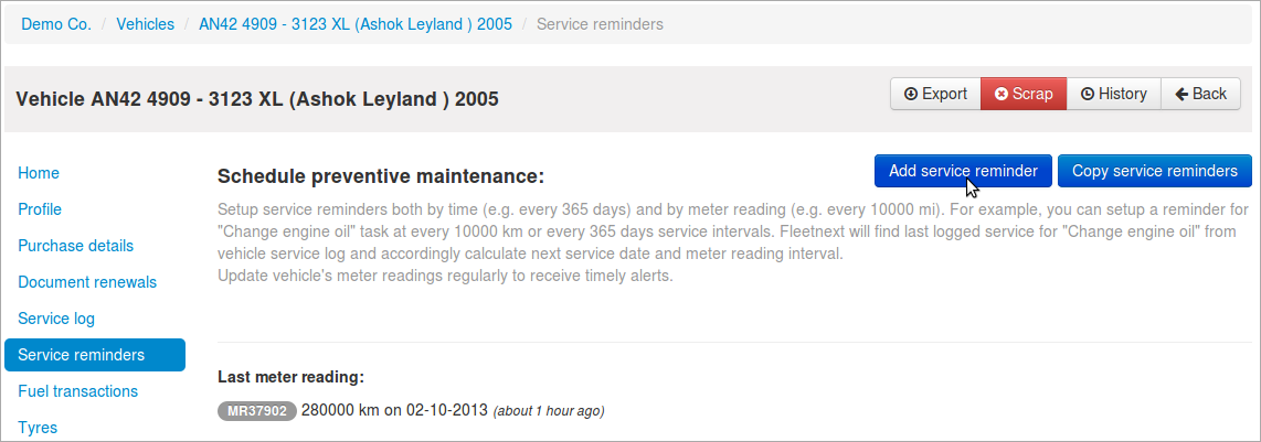 Add service reminder