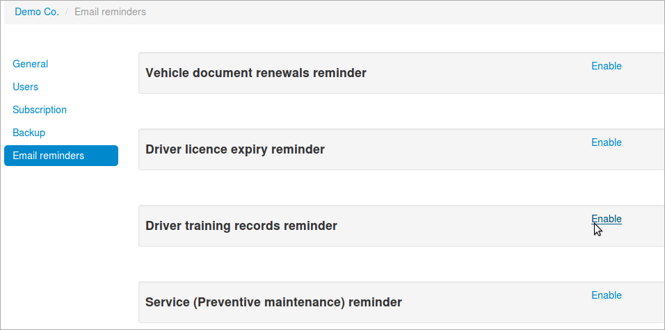 Selecting Email reminders